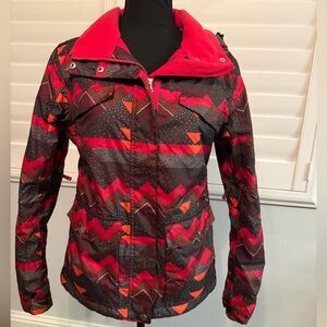 Sims Women’s Snowboard Jacket – Red & Black Geometric Print (Size XS)